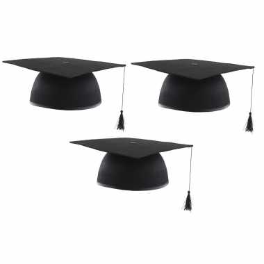 20x stuks afstudeer doctoraal hoeden geslaagd zwart voor volwassenen
