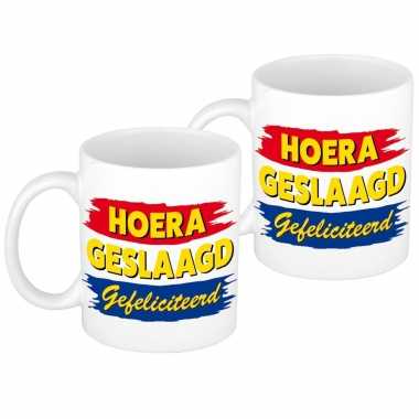 2x stuks hoera geslaagd mok / beker cadeau 300 ml