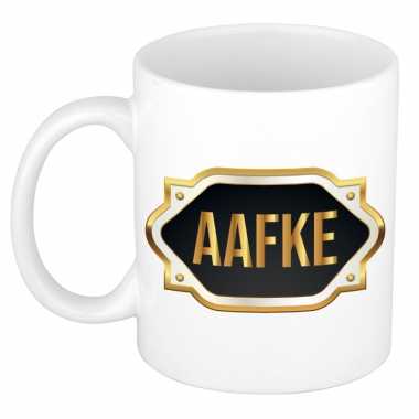 Aafke naam / voornaam kado beker / mok met goudkleurig embleem