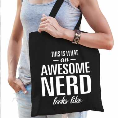 Awesome nerd cadeau tas zwart voor dames