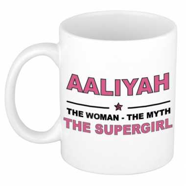 Naam cadeau mok/ beker aaliyah the woman, the myth the supergirl 300 ml