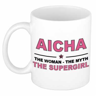 Naam cadeau mok/ beker aicha the woman, the myth the supergirl 300 ml