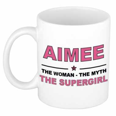 Naam cadeau mok/ beker aimee the woman, the myth the supergirl 300 ml