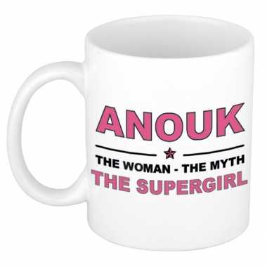 Naam cadeau mok/ beker anouk the woman, the myth the supergirl 300 ml