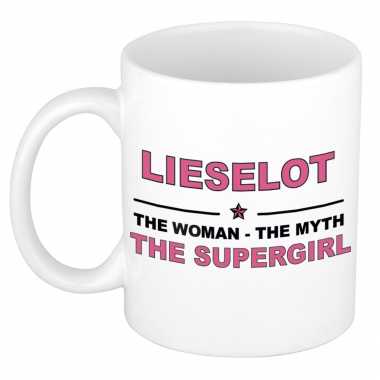 Naam cadeau mok/ beker lieselot the woman, the myth the supergirl 300 ml