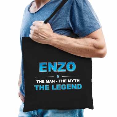 Naam enzo the man, the myth the legend tasje zwart - cadeau boodschappentasje