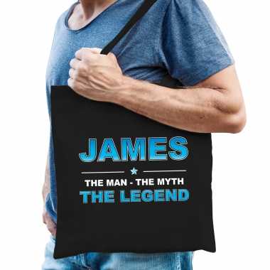 Naam james the man, the myth the legend tasje zwart - cadeau boodschappentasje