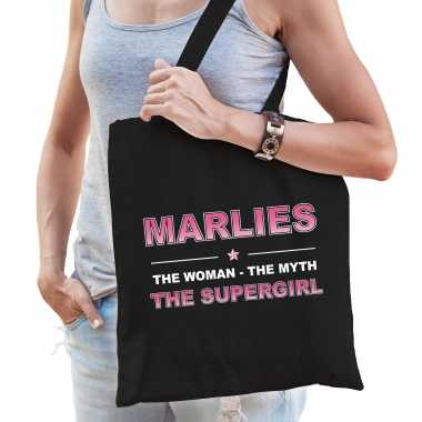 Naam marlies the women, the myth the supergirl tasje zwart - cadeau boodschappentasje