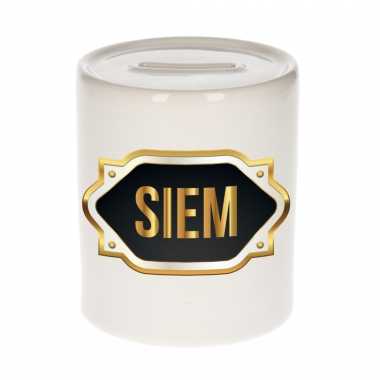 Siem naam / voornaam kado spaarpot met embleem