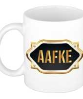 Aafke naam voornaam kado beker mok met goudkleurig embleem