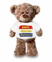 Eindexamen hoera geslaagd gefeliciteerd knuffelbeer wit-shirtje 24 cm