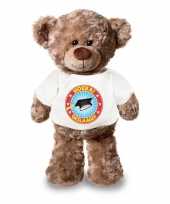 Eindexamen hoera geslaagd knuffelbeer wit-shirtje 24 cm
