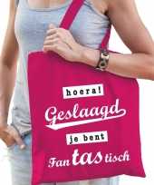 Hoera geslaagd cadeau tas roze katoen