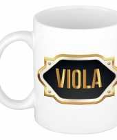Viola naam voornaam kado beker mok met goudkleurig embleem