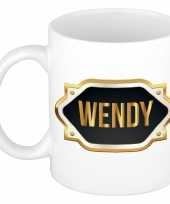 Wendy naam voornaam kado beker mok met goudkleurig embleem